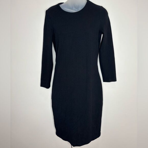 Vince 3/4 Sleeve Sheath Midi black Dress exposed zipper back size small Classic - Picture 1 of 6